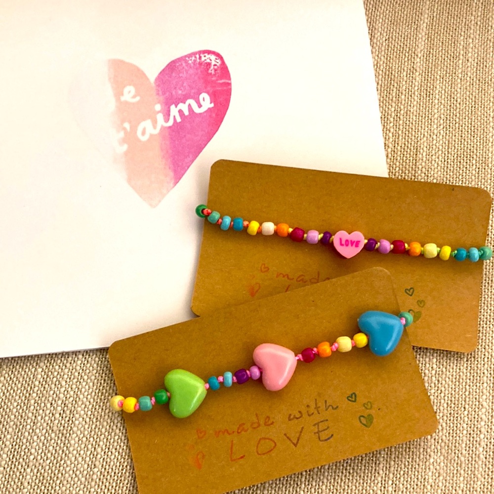 New Super Cute Boho Rainbow Big Hearts Love Colorful Friendship Bracelet Set